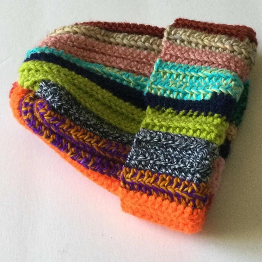 L’REESE HANDMADE MIXED CROCHET BEANIE MULTI COLOR UNISEX OS NWOT